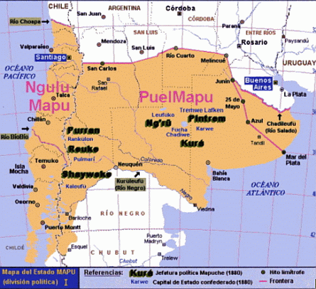 Karte mit dem Mapuche-Territorium
                in Chile und Argentinien