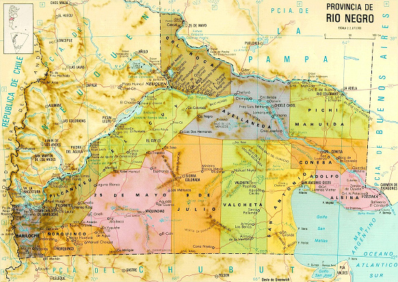 Karte der Provinz Neuqu�n und der Provinz
                          Rio Negro mit dem Neuqu�n-Fluss, Limay-Fluss
                          und Schwarzfluss (Rio Negro)