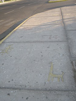 St.-Martinsallee, Zeichnungen im Trottoir
                        (auf dem B�rgersteig)