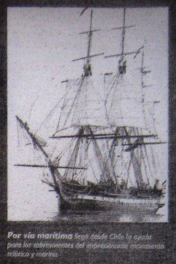 Artikel 7, Foto 02: Ein grosses
                            Segelschiff (Brigantine) eilt zu Hilfe:
                            Chile startete die Hilfe f�r die
                            �berlebenden des grossen Erdbebens und
                            Seebebens