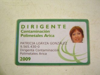 Die Ausweiskarte von Patricia
                        Loayza Gonzales als (Leiterin in Sachen
                        Multi-Metallvergiftungen in Arica"
                        ("Dirigente contaminaci�n polimetales
                        Arica")