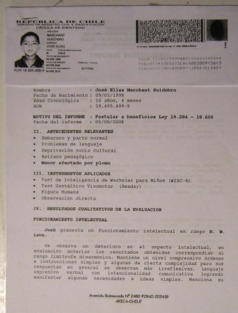 Das Testresultat von Jos� Elias Marchant Huidobro,
              Nahaufnahme