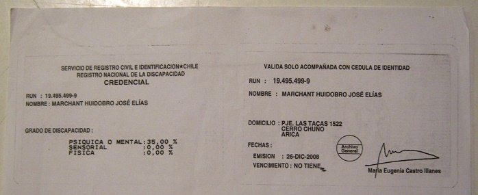 Das Testresultat von Jos� Elias mit der Angabe seiner
              geistigen F�higkeiten, Nahaufnahme