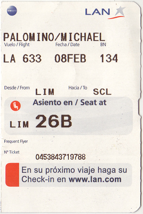 El cup�n del tiquete del vuelo del 8 de
                          febrero 2010