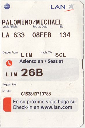El cup�n del tiquete del vuelo del 8 de
                          febrero 2010