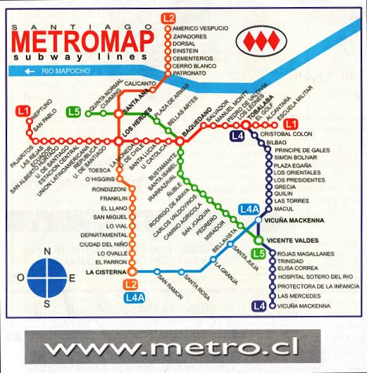 Karte
                      des mit dem Liniennetz der U-Bahn von Santiago de
                      Chile
