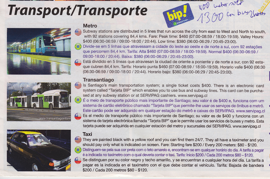Artikel �ber Transport in Santiago de Chile:
                      U-Bahn, Busse und Taxis