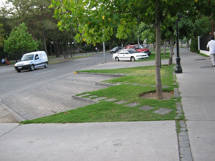 Valdivia-Allee, Schr�gparkpl�tze mit
                          Rasen und Wegen