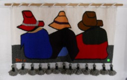 Tejido mostrando una reunion de
                              hombres de diversos pueblos (colores de
                              sombreros)