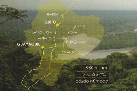 Mapa
                        de Puyo y alrededores, Maca y Tena, y datos de
                        Puyo (950 m.s.n.m., 17�C a 24�C, c�lido h�medo)