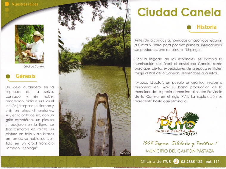 Historia de canela:
                        Puyo, la "ciudad canela", as� afirma
                        el folleto