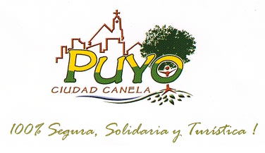 Logotipo de Puyo con
                        una iglesia "cristiana" con un �rbol
                        de vida y el poema sobre Puyo: "Puyo,
                        ciudad canela"