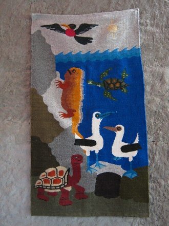 Wandteppich mit Galapagos-Motiven: Vogel, Leguan,
              M�ven und Schildkr�ten