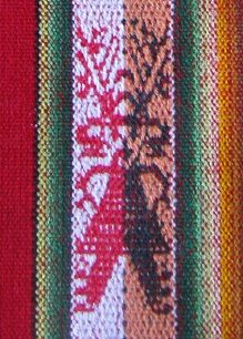 Tischdeckenmuster-Detail, T�nzer
                                  (oder Ausserirdischer) in Rot