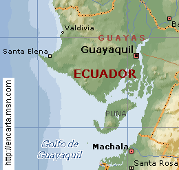Karte: Pun� ist die gr�sste Insel
                                  im Golf von Guayaquil [12], je nach
                                  Berechnung 855 [13] oder 911 km2 gross
                                  [14].