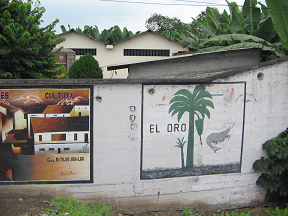 Pasaje del lugar antes de
                                      Machala, pintura de muro (03),
                                      pintura del oro de la regi�n,
                                      bananos (bananas, pl�tanos),
                                      palmeras y camarones
