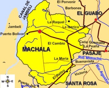 Karte mit Machala, der Hafenstadt
                            Puerto Bol�var und der Insel Jambeli