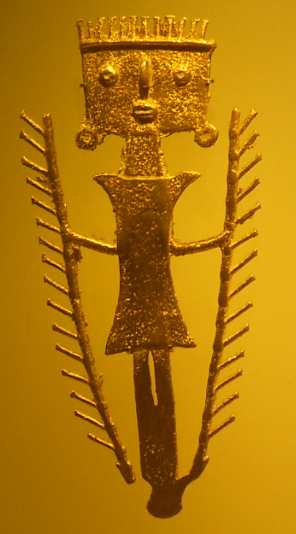 Columbia's Tolima
                Culture medium period: extraterrestrial god with
                rectangular head, antennas, circular eyes and two
                sceptors