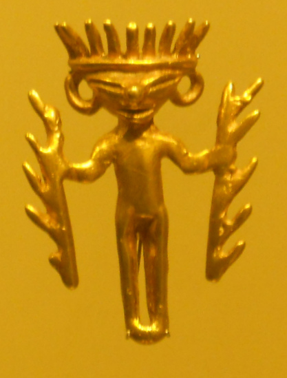 Columbia's Tolima Culture medium
                period: extraterrestrial god with antennas, line eyes
                and two sceptors 2