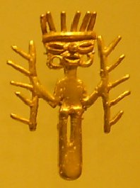 Columbia's Tolima Culture medium
                period: extraterrestrial god with antennas, line eyes
                and two sceptors 1