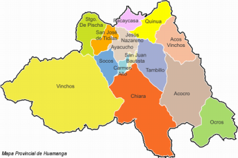 Mapa de la provincia Huamanga con sus
                      distritos con la ciudad de Ayacucho