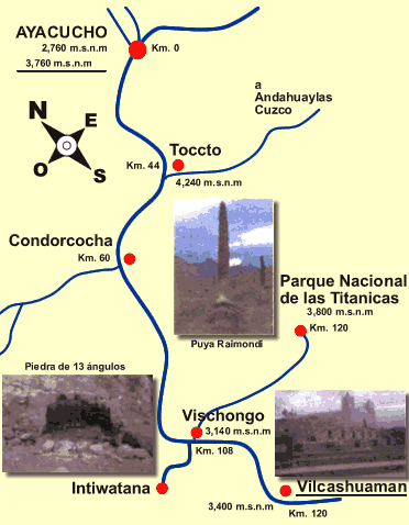 Karte mit den
                        Positionen von Ayacucho und Vilcashuam�n