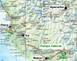 Mapa Ayacucho-Pampas Galeras, reserva
                        nacional con vicu�as