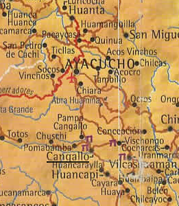 Karte von Ayacucho und Cangallo mit
                      Relief und Flusssystem