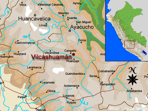 Mapa
                          con las posiciones de Ayacucho y Vilcashuam�n