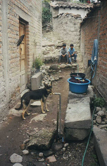 Haus der Werkst�tte von Ciriaco Sosa, der
                        einzige Wasserhahn des Hauses, die S�hne im
                        Hintergrund