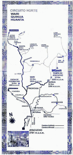 Karte der Region von Ayacucho nordw�rts