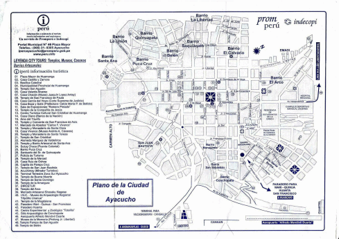 Karte: Stadtplan vom Stadtzentrum von
                        Ayacucho mit touristischen Angaben von
                        Sehensw�rdigkeiten