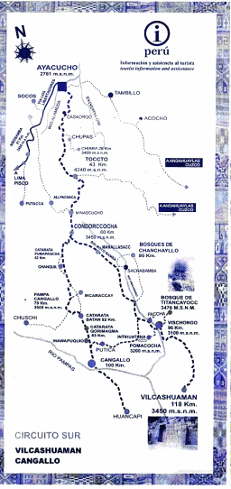 Map of the region of Ayacucho to the
                          South