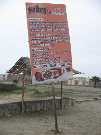 Chilca, la placa de la laguna medicinal
                          no. 3, vista de cerca
