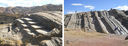 Cusco Sacsayhuam�n: Auf dem abgeflachten
                        H�gel: Der grosse Thron (Mehrfachthron) - und
                        Rutschbahnen
