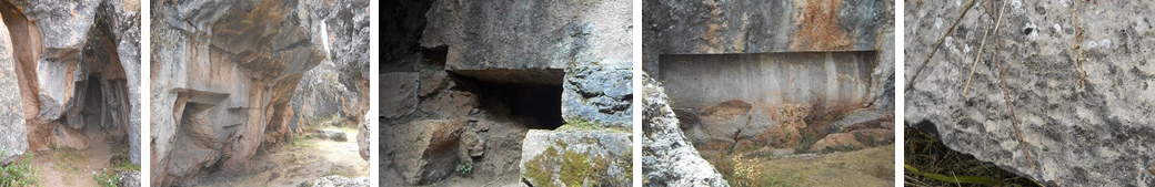Sacsayhuam�n 14,
                                        Zone X (Laq'o, Laco,
                                        Mondtempel): Geschnittene
                                        Felsen, Throne - der rechteckig
                                        gebogene Gigaschnitt - weisser,
                                        gefr�ster Stein