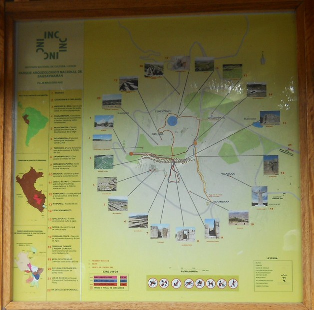 Karte der Festung Sacsayhuam�n 3km von Cusco entfernt, Nahaufnahme