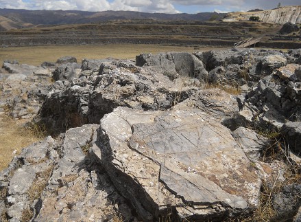 Bereich des Treppensteins "Chinchana grande": Grosse Steinfl�che mit Linienmustern