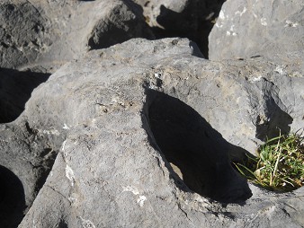 Cusco Sacsayhuam�n 10, Chaosbereich, gewellter Stein mit Thron, Schnitten und L�chern - Ritzzeichnung 4