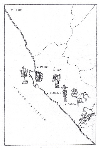 Las zonas arqueol�gicas de Pisco, Ica,
                      Ocucaje y Nasca forman una unidad, mapa
