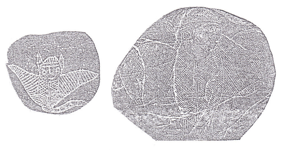 Piedras grabadas mostrando
                    murci�lagos gigantes (02)