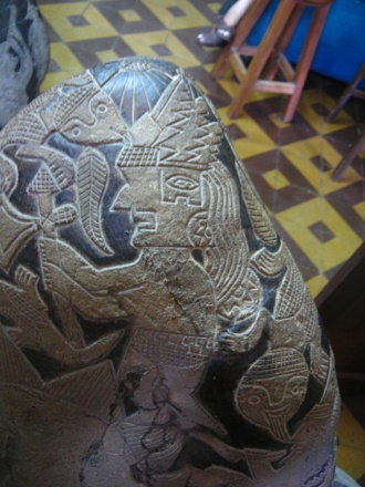 A god with
                            a hatchet, close-up