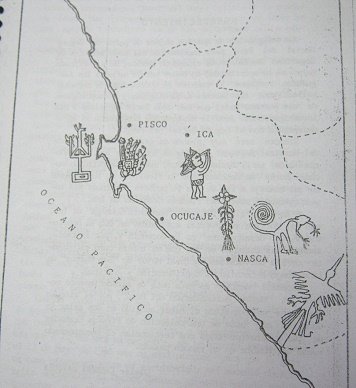 L�neas de extraterrestres en Pisco,
                            Ica, Ocucaje y en Nazca, mapa