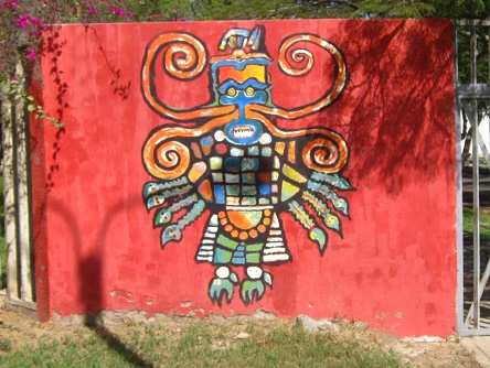 Painting with a god at the left
                                  side, close-up