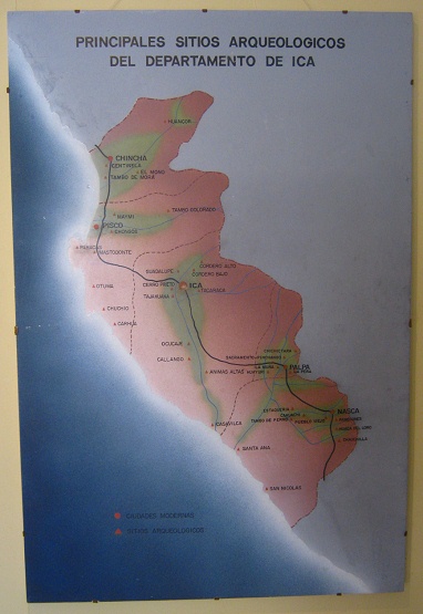 This is a map of the Ica province with
                          the indication of all great archaeological
                          excavation sites