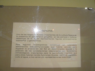 Y sigue el texto sobre los geoglifos y
                          l�neas de la regi�n de Nazca, lo que piensa el
                          museo