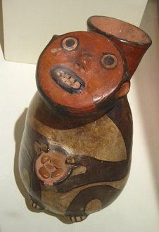 Ceramic vessel of Nazca culture
                                  in form of a monkey, close-up