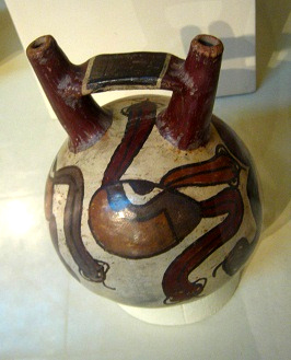 Botella de cer�mica con ojos y
                                    lenguas pintadas 01