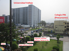 Los Olivos, die Haltestelle
Yanbal mit der Uni Vallejo und der
Schule PIN und Strassenverkäufern Los Olivos, die Haltestelle
Yanbal mit der Uni Vallejo und der
Schule PIN und Strassenverkäufern