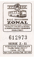 Dokumente
aus Lima, Beispiel Busbillet der
Linie 3 Comas-Chorrillos Dokumente aus Lima, Beispiel
Busbillet der Linie 3
Comas-Chorrillos
